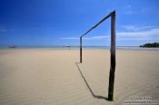Travel photography:Boipeba Island beach football goal , Brazil