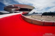 Travel photography:Museum of Contemporary Art in Niterói with Rio`s sugar loaf in the background, Brazil