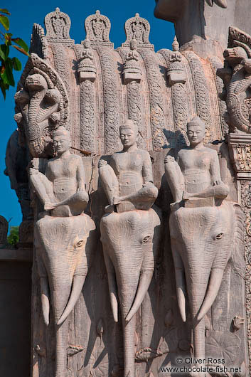 Elephant sculptures at one of the entrance gates to the Vipassara Dhara Buddhist Centre near Odonk (Udong)