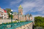 Travel photography:The Château  Frontenac castle in Quebec with Terrasse Dufferin promenade, Canada