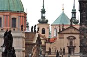 Travel photography:Skyline of Prague`s Old Town viewed from the Charles bridge, Czech Republic