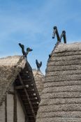 Travel photography:Gables of the neolithic stilt houses at the open air museum in Uhldingen, Germany