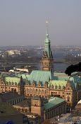 Travel photography:Aerial view of Hamburg`s Rathaus (City Hall) with gargoyle, Germany