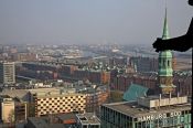 Travel photography:Aerial view of Hamburg`s Speicherstadt with gargoyle, Germany