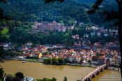 Travel photography:Panoramic view of Heidelberg with its castle and the Neckar River from the philosopher´s path, Germany