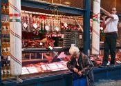 Travel photography:Hungarian sausages at the Budapest market, Hungary