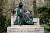 Travel photography:Sculpture of Anonymus in Budapest´s Vajdahunyad castle, Hungary