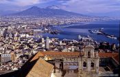 Travel photography:Panoramic view of Naples with Vesuvius, Italy