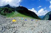 Travel photography:Campers near Kamikochi in the Japanese Alps, Japan