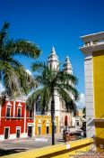 Travel photography:View of Campeche curch from the city walls, Mexico
