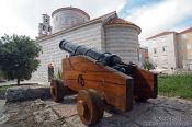 Travel photography:Cannon and church in Budva, Montenegro