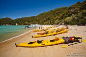 Travel photography:Sea kayaks in Abel Tasman National Park, New Zealand