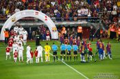 Travel photography:The teams line up before the start of the match, Spain