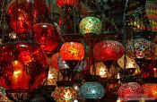 Travel photography:Colourful lights at a shop in the Egyptian (Spice) Basar in Istanbul, Turkey