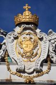 Travel photography:Vienna Hofburg crown and shield roof detail, Austria