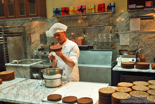 Making the famous Sachertorte at the Demel café house in Vienna