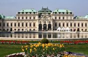Travel photography:Belvedere palace with gardens and lake, Austria