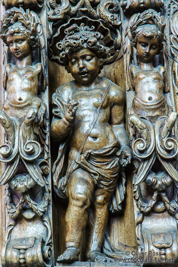 Wood carving inside Bruges cathedral