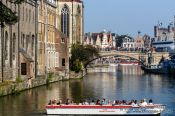 Travel photography:Ghent tourist boat in canal, Belgium