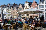 Travel photography:Street café at  Graselei canal in Ghent, Belgium