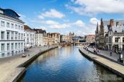 Travel photography:Ghent Graselei canal with houses, Belgium