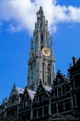 Travel photography:Antwerp cathedral with houses, Belgium