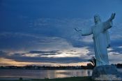 Travel photography:Ilheus Christ statue with bay, Brazil