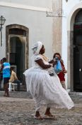 Travel photography:Woman wearing a typical Bahia dress in Salvador, Brazil