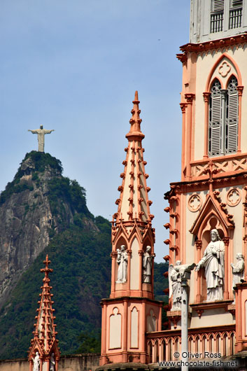 Facade detail of the Igreja da Imaculada Conceiçao in Botafogo with Corcovado