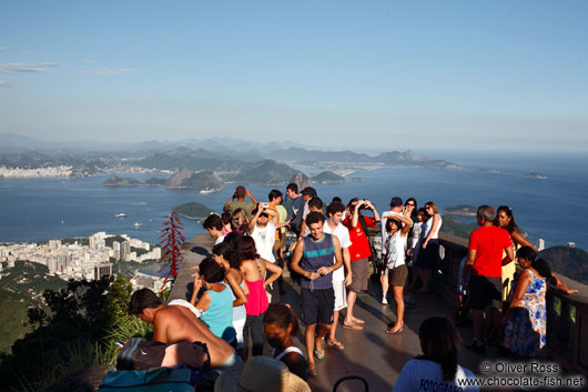 Tourists enjoying the view from the Corcovado in Rio de Janeiro
