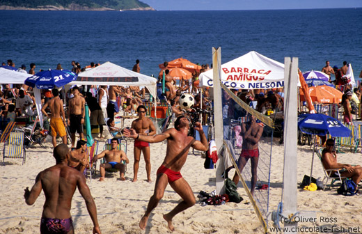 Playing futevôlei (footvolley) at Ipanema beach in Rio