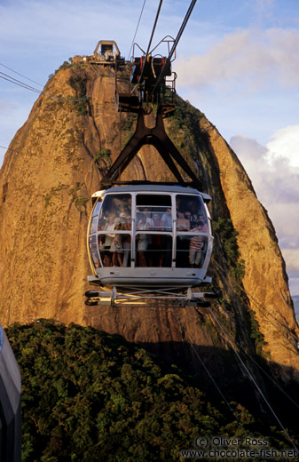 View of a gondola coming from the Pão de Açúcar (Sugar Loaf) in Rio