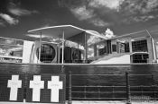 Travel photography:The Marie-Elisabeth-Lüders-House with memorial crosses for the victims of the Berlin Wall, Germany