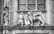 Travel photography:The Venetian Lion above the entrance to San Marco Palace, Italy