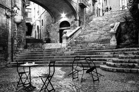 Small square in Girona`s historic old town