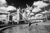 Travel photography:The Tower Bridge in London with fountain, United Kindom, England