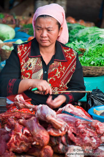 Meat vendor at the Battambang central market 