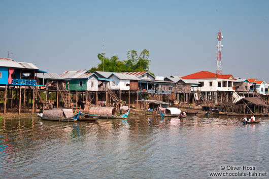 Small town with stilt houses near Tonle Sap lake