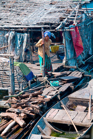 Woman on her floating house near Tonle Sap lake