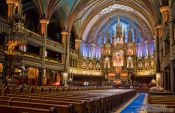 Travel photography:Interior of the Basilica de Notre Dame cathedral in Montreal, Canada