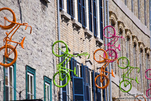 Bicycles on a facade in Quebec´s  lower old town (basse ville)