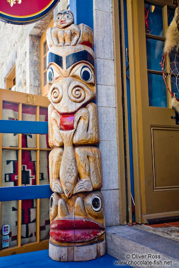 Totem pole outside a shop in Quebec