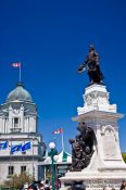 Travel photography:Statue opposite Frontenac castle in Quebec, Canada