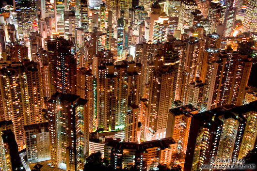 Appartment buildings in Hong Kong by night 