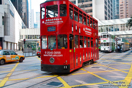 Trams in downtown Hong Kong
