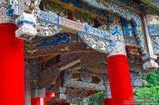 Travel photography:Facade detail of the Five Phoenix hall in Lijiang´s Black Dragon Pool park, China