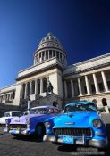 Travel photography:Classic cars outside the Capitolio, Cuba