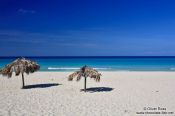 Travel photography:Varadero beach with sun umbrellas, Cuba