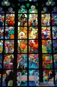 Travel photography:Glass window in the St. Vitus Cathedral by Alfons Mucha, Czech Republic