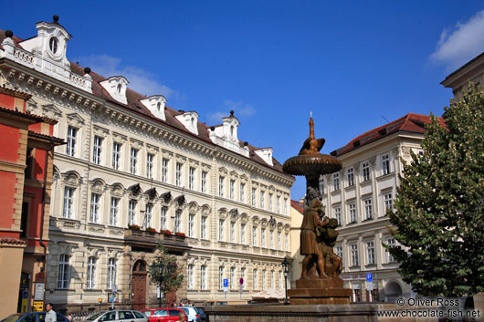 Houses and fountain in Prague`s Old Town
